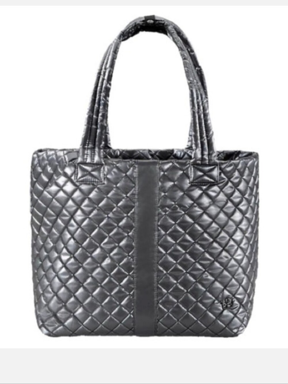 Oliver Thomas Wingwoman Large Metallic Silver Quilted Tote  Chic Travel Work Bag